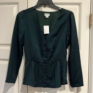 J Crew dark green peplum long sleeve shirt